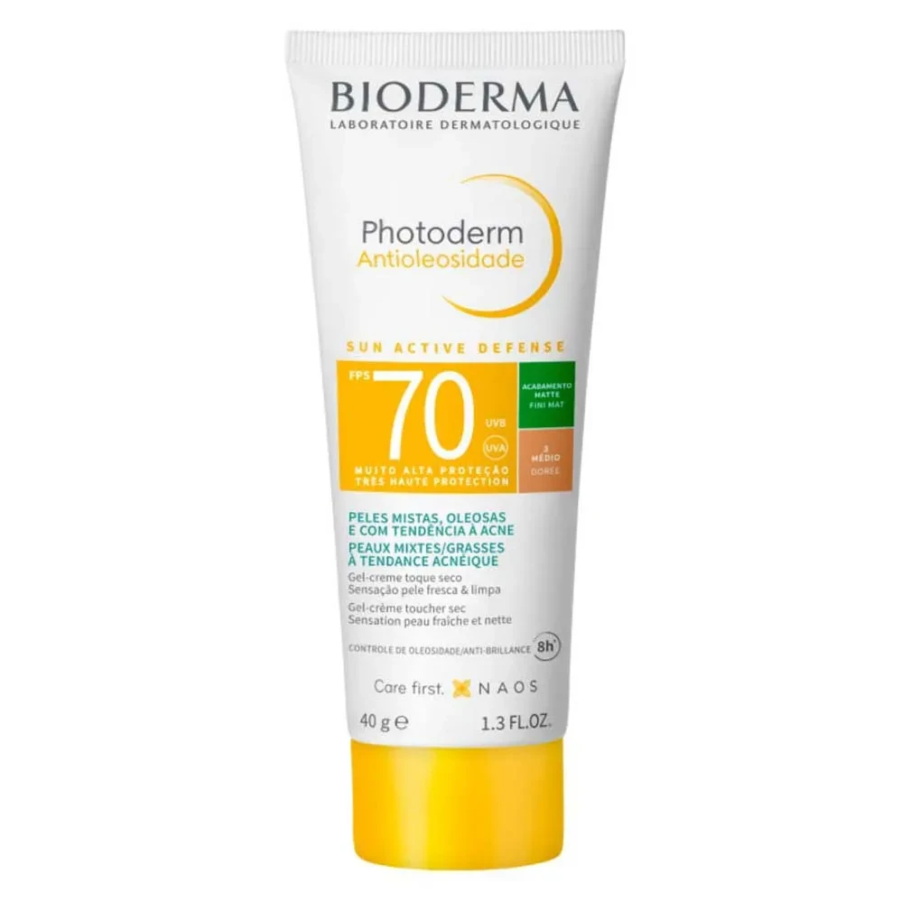 Protetor Solar Facial com Cor Bioderma Photoderm Antioleosidade FPS 70 - Cor 3 - Médio